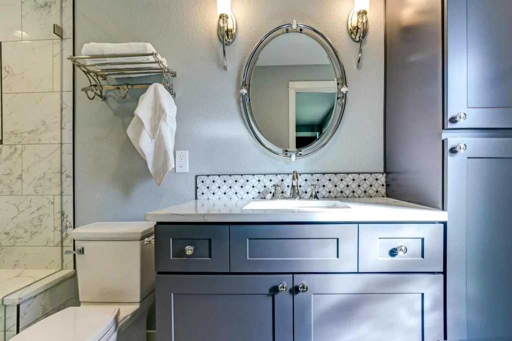 Changing cabinet knobs pulls, and light fixtures are simple ways to make a big impact on your bathroom decor. These items can be changed out easily by yourself.