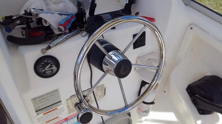 inserting hydraulic steering on the boat