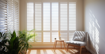 sun lights going trough the plantation shutters